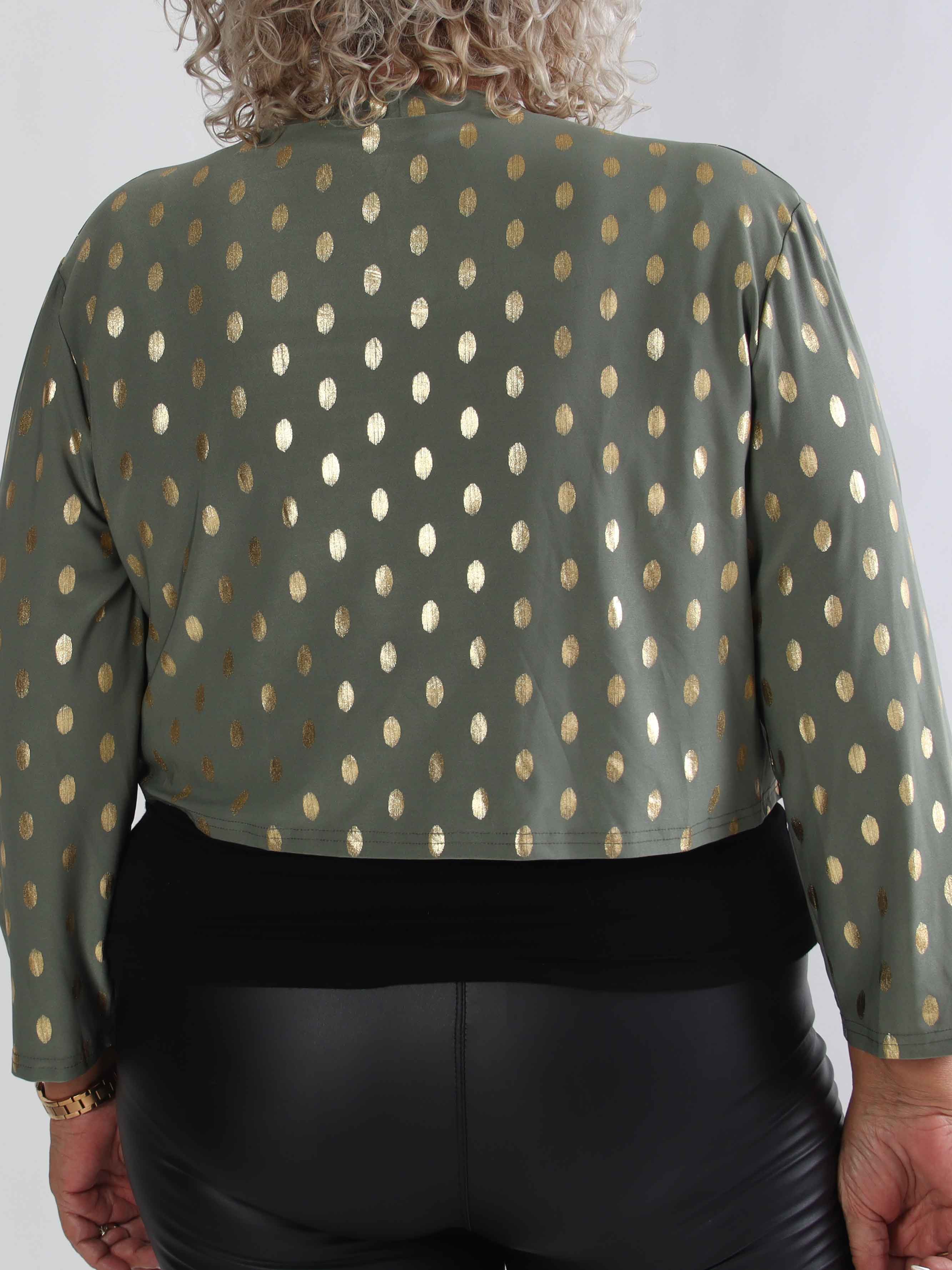 Werena Dot - Kort elastisk plus size kofta med guldfärgade prickar